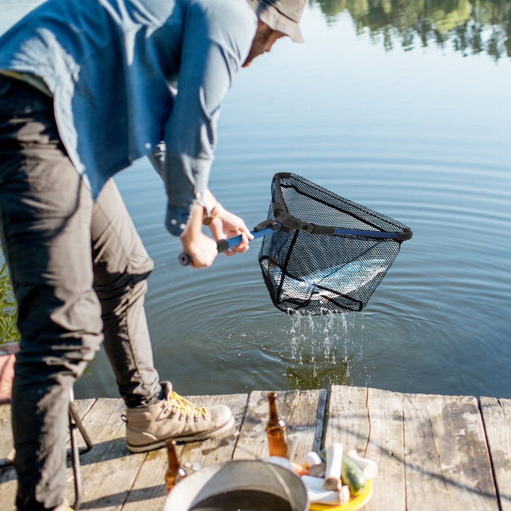 Foldable Fishing Net With Aluminum Alloy Rod EVA Handle Durable 5MM Hexagonal Nano Coating Nylon Mesh Collapsible Landing Net Safe Fish Catching or Re