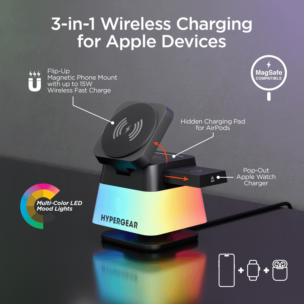 HyperGear PowerFold Cube RGB 3-in-1 Wireless Charging Stand