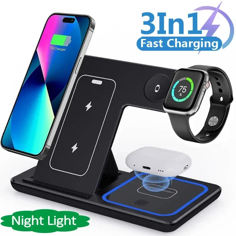 3-in-1 Foldable Wireless Charging Station – 15W Fast Charge