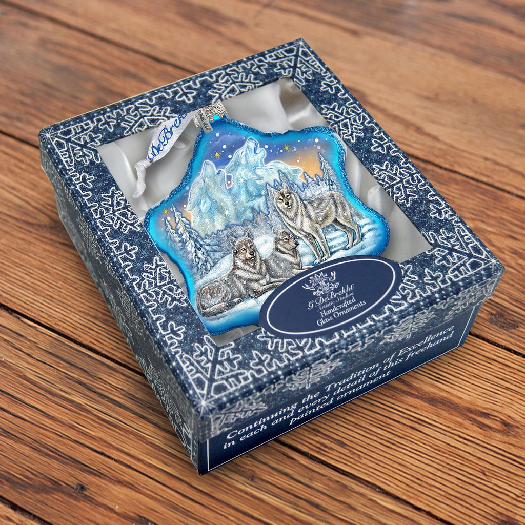 Winter Wolves Snowflake Glass Ornament by G. DeBrekht - Wildlife Holiday Decor - 754-012