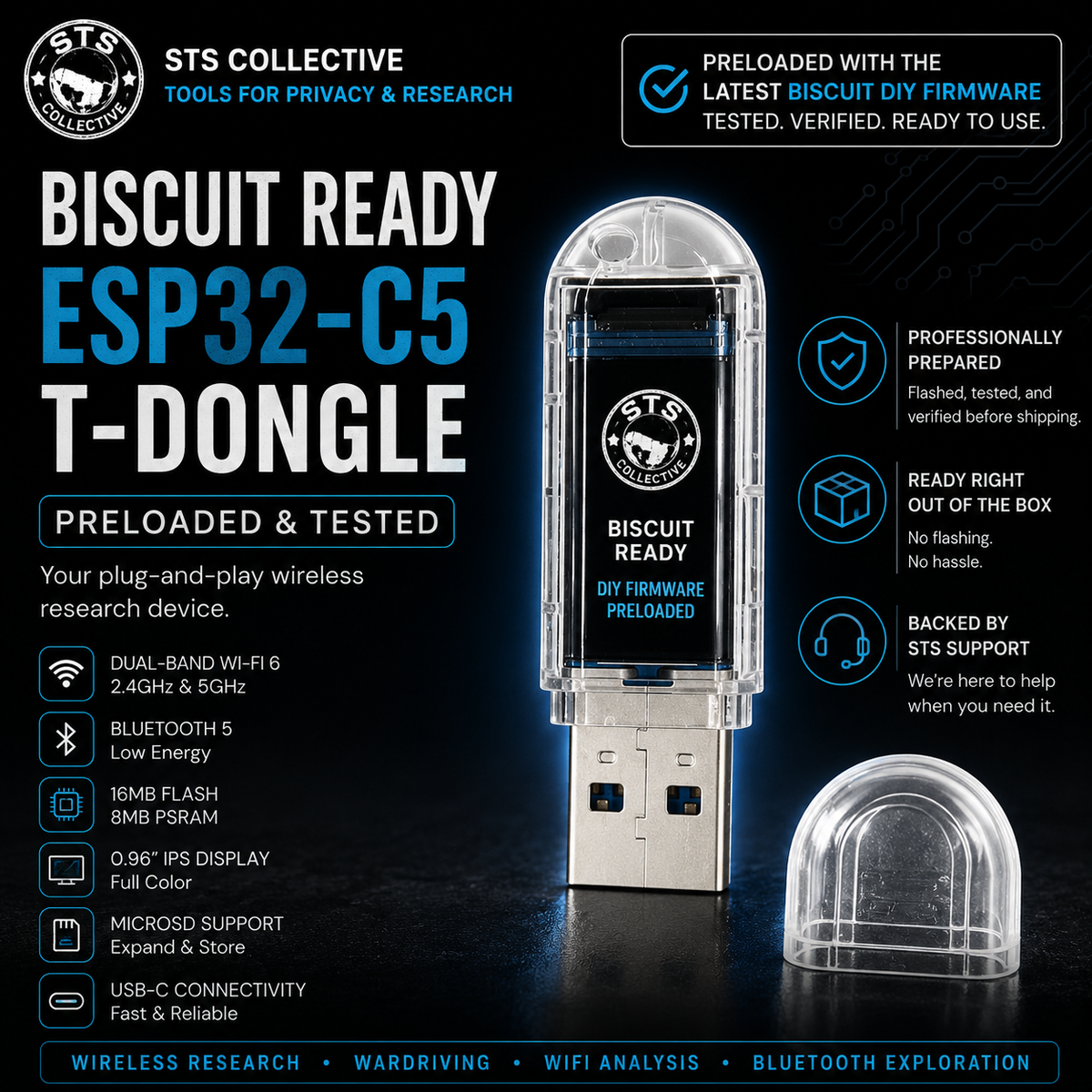 Biscuit Ready ESP32-C5 T-Dongle | Preloaded & Tested | STS Collective