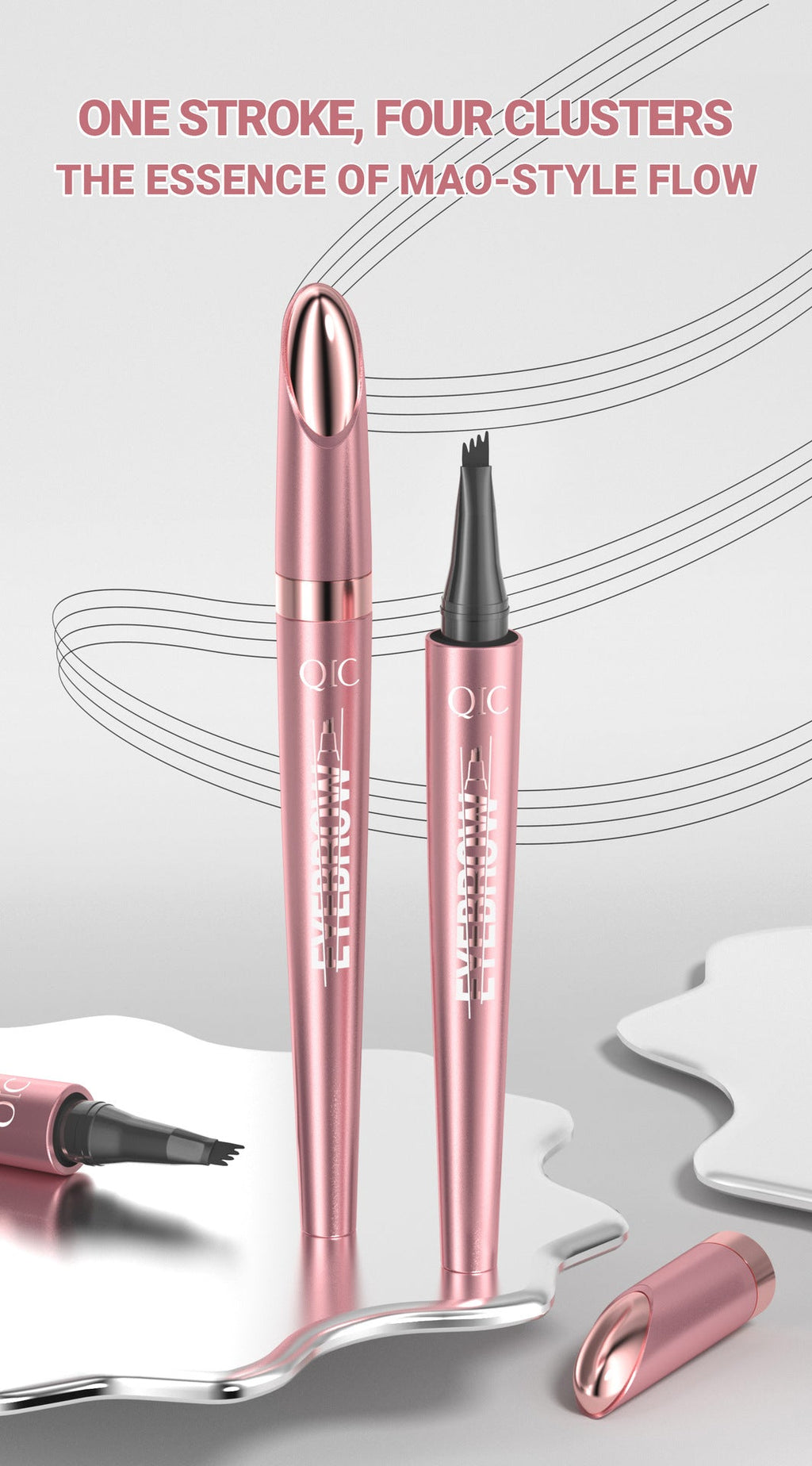 Waterproof 4-Fork Liquid Eyebrow Pencil — No Smudge, 6 Shades + Sets