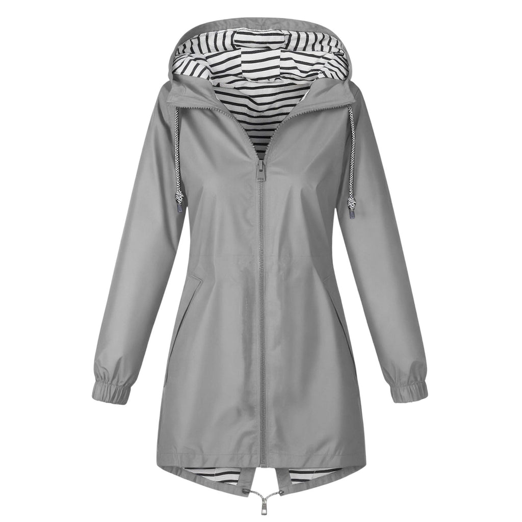Women’s Windproof Trench Coat – Zipper Patchwork Jacket