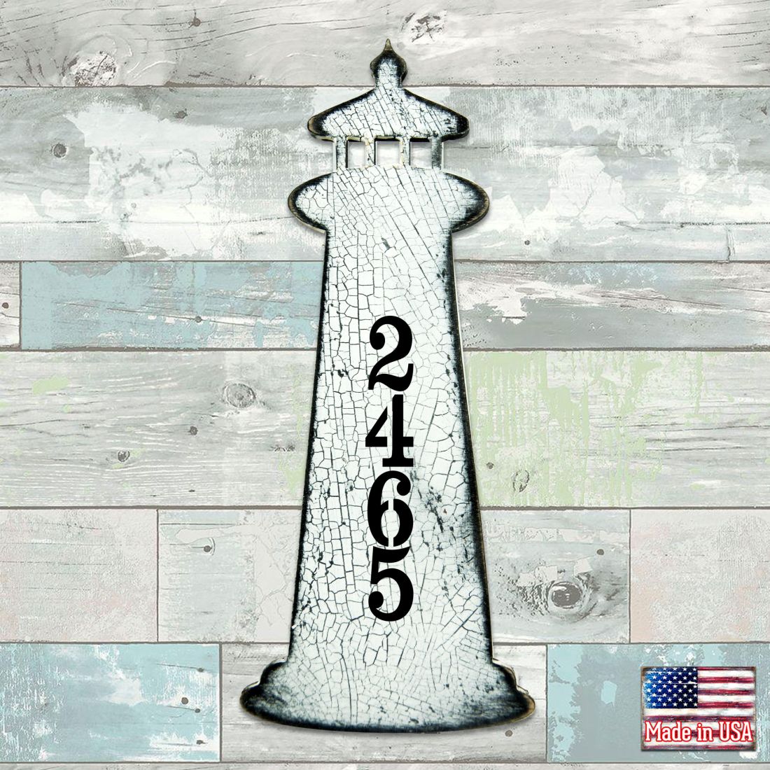 Nautical Coastal Wooden Personalized House Number Sign by G. Debrekht - Coastal Sea-Life Decor - Handcrafted Wooden Handcrafted Wooden Address Sign - MA98526