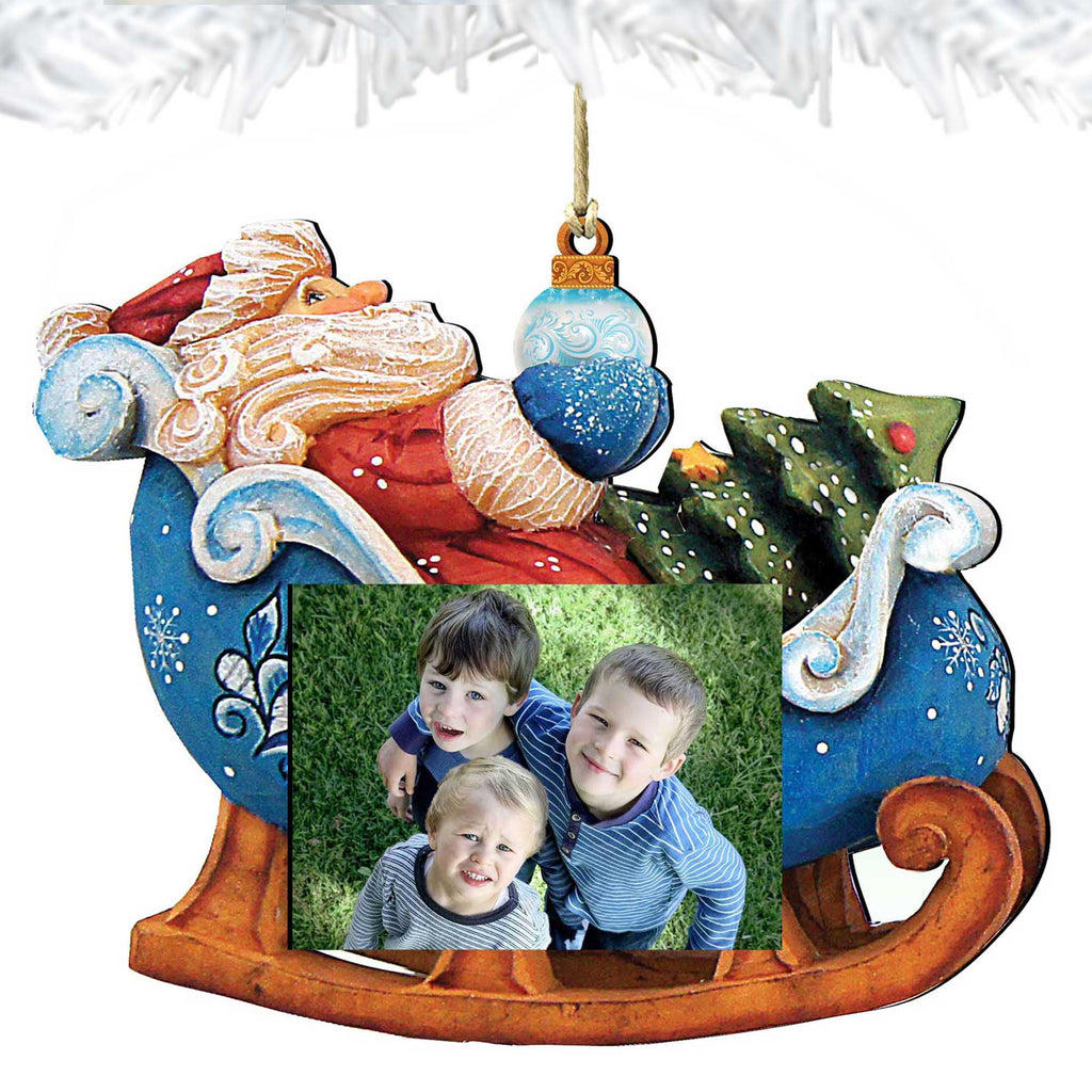 Santa on Sleigh Ornament Picture Frame - Ornament for Photo by Designocracy - Christmas Santa Snowman Décor - 8112046-PF