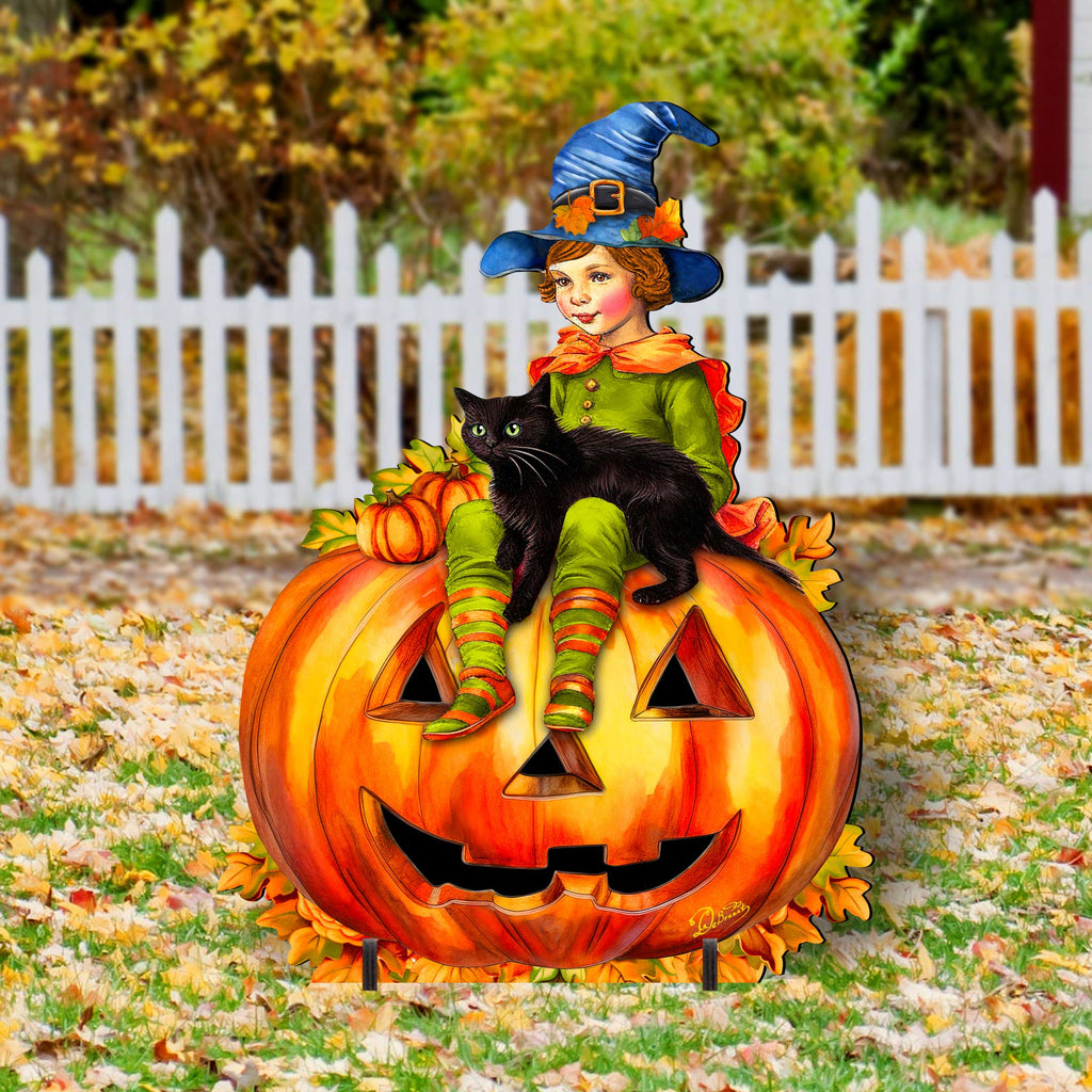 Boy on Pumpkin Freestanding  Decor - Halloween Yard Decor by G. Debrekht - Halloween Decor- 8652795F