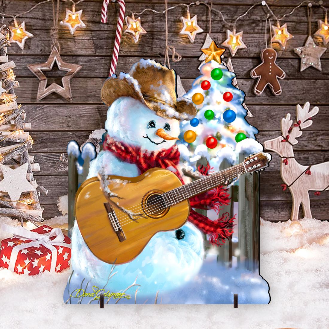 Guitar Rocker Snowman Christmas Outdoor Scene by D. Gelsinger - Christmas Santa Snowman Decor - 8121120F-1531