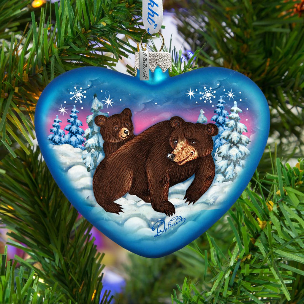 Black Bears Family Heart Glass Ornament by G. DeBrekht - Wildlife Holiday Decor - 753-090