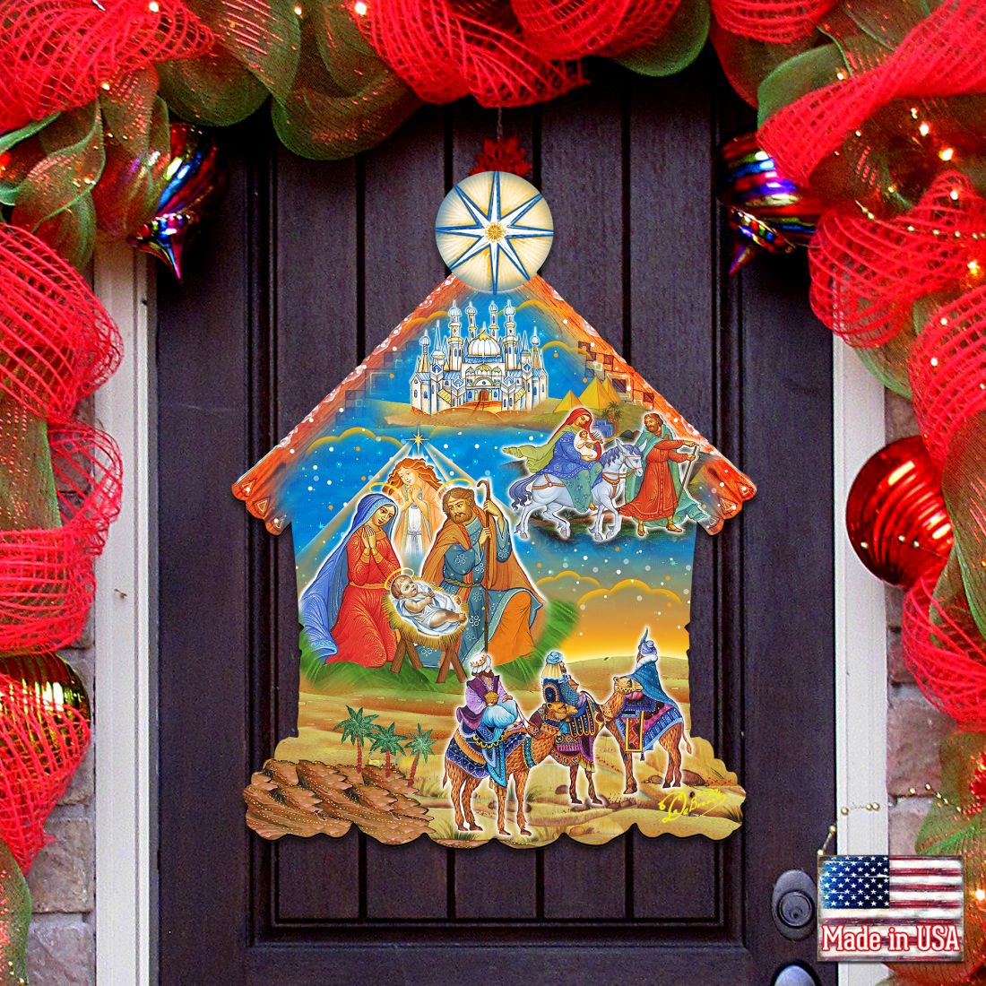 Up-Up and Away Christmas Door Decor by G. DeBrekht - Christmas Santa Snowman Decor - 8186134H