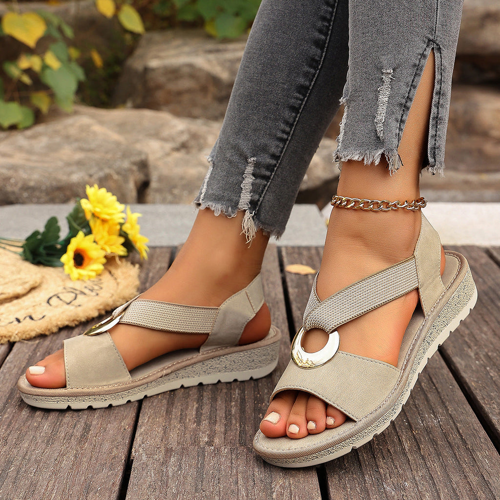 Women’s Open-Toe Flat Sandals – Elastic Strap Summer Shoes