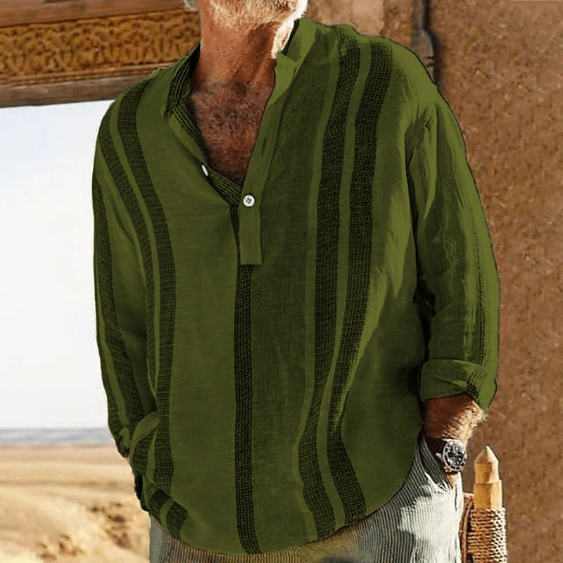 Men's Striped Stand Collar Pullover Casual Shirt