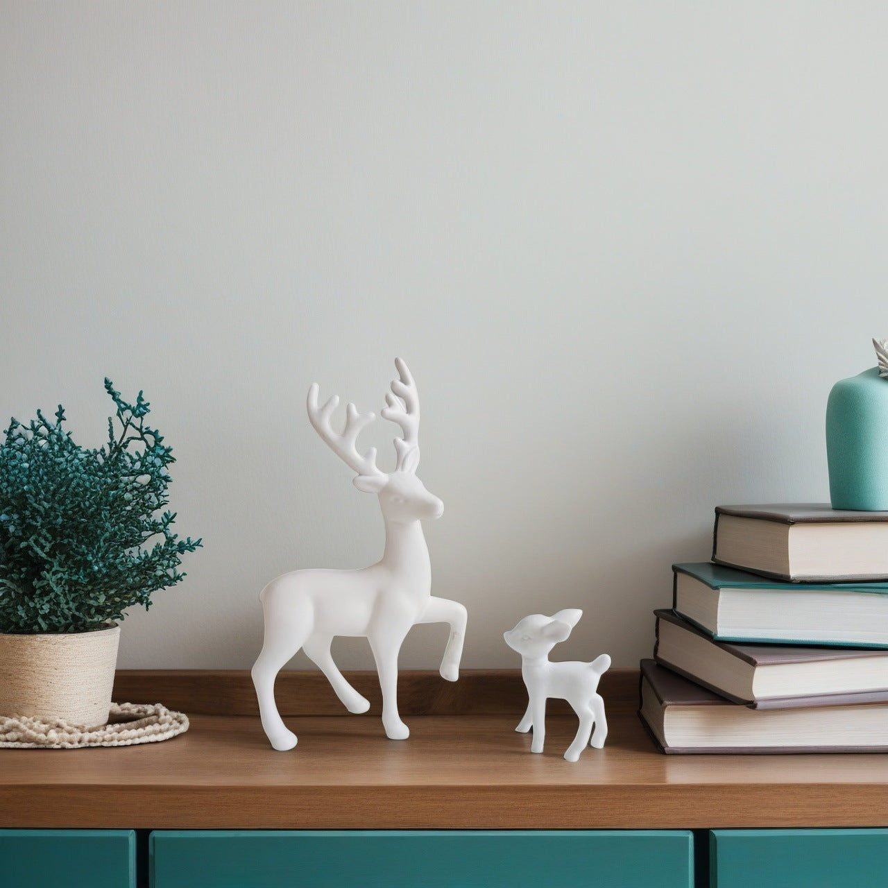 Decorative Deer Figurine Pair — Modern Home Decor, Gold & White