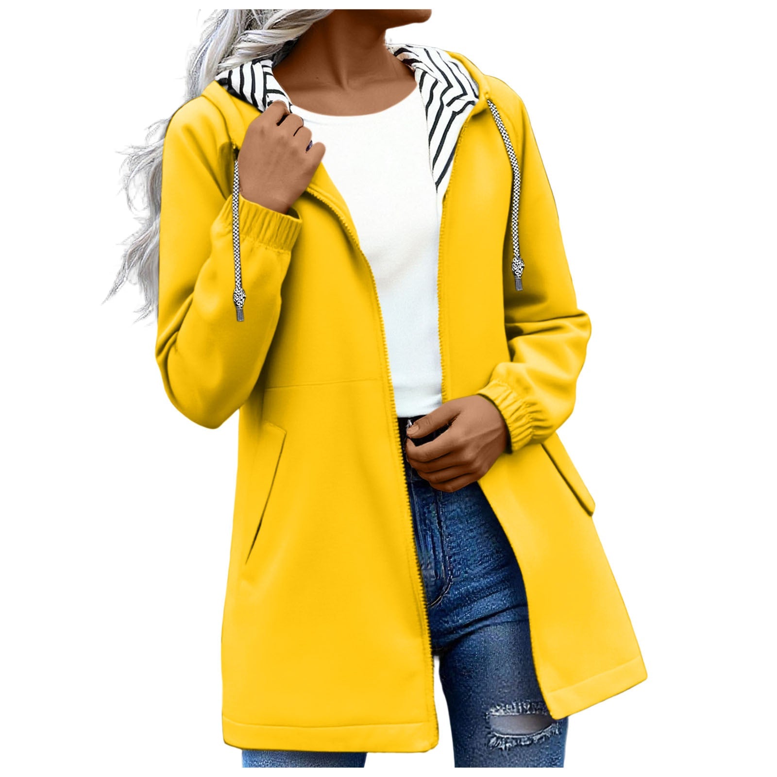 Women’s Windproof Trench Coat – Zipper Patchwork Jacket