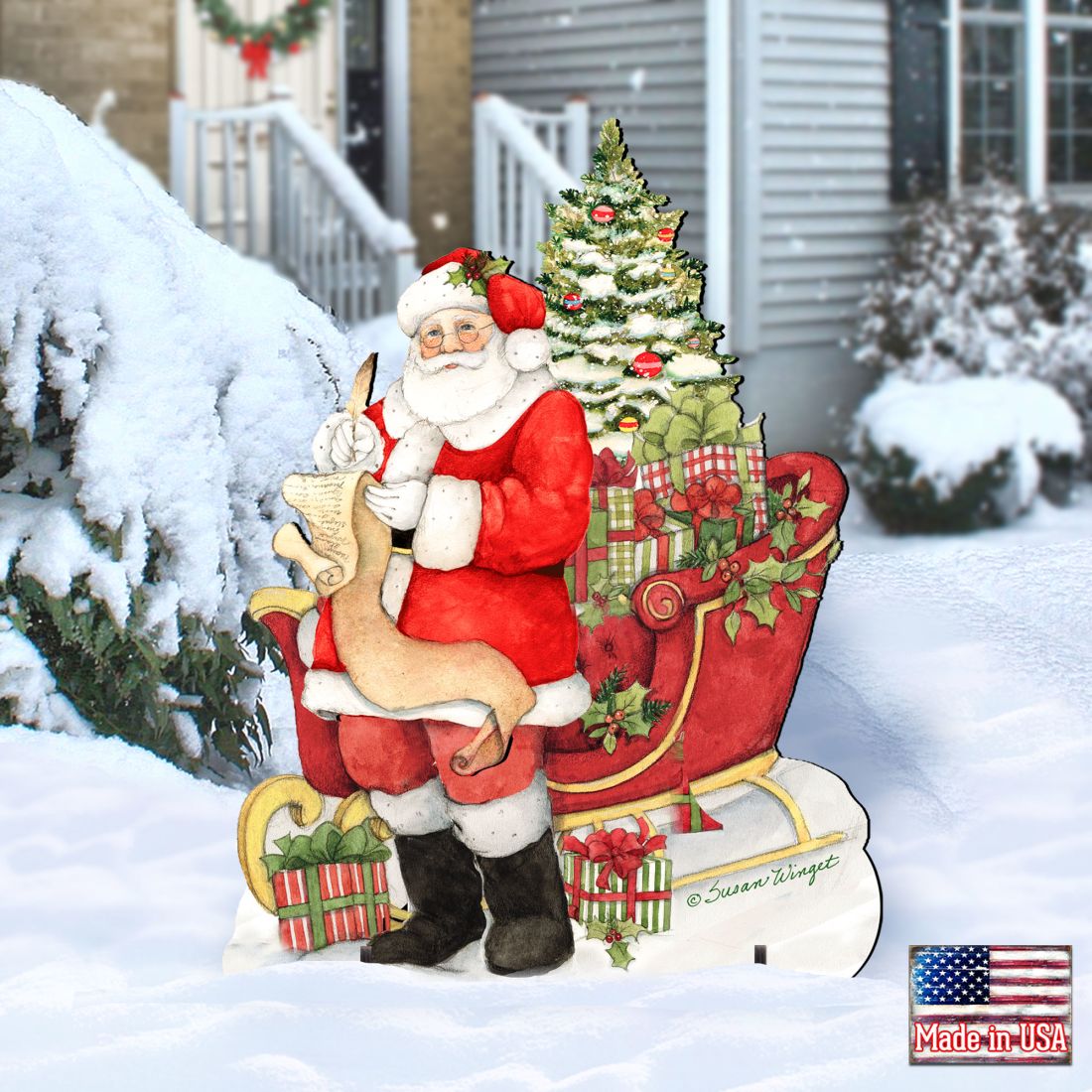 Christmas Wish List Outdoor Yard Sign by Susan Winget - Christmas Santa Snowman Decor - 8471101F-SW