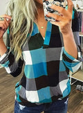 Women’s Plaid Long Sleeve V-Neck Tunic Top – Relaxed Fit