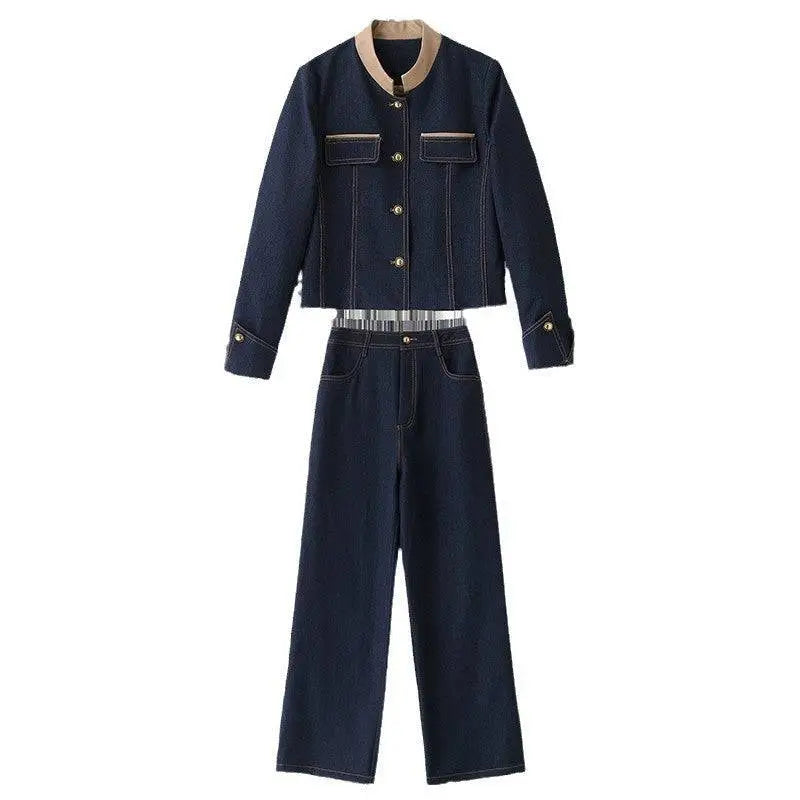 Elegance Retro Casual Denim Jacket and Pants Set