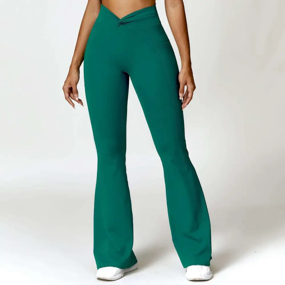 Emerald Green Front Twist Hip Raise High Waist Yoga Pants