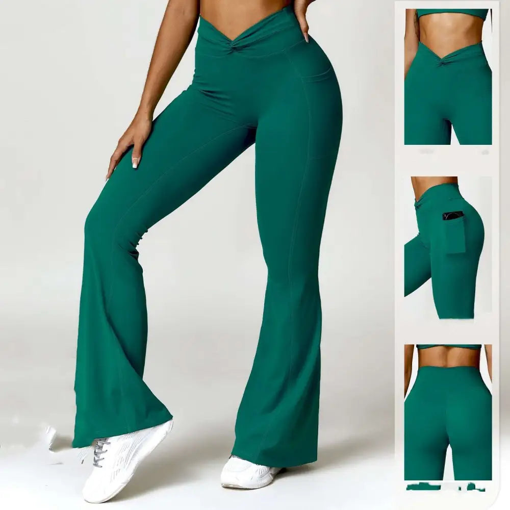Emerald Green Front Twist Hip Raise High Waist Yoga Pants