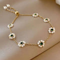 Emerald Pearl Flowers Bracelet Adjustable Chain