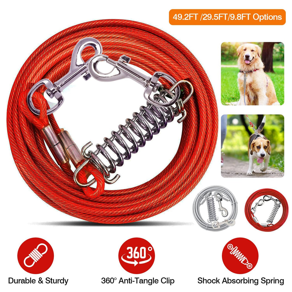 29.5FT Dog Tie Out Cable Long Dog Leash Chew Proof Lead Dog Chain with Durable Spring 360¡ Rotatable Clips PVC Case for Outside Yard Caming