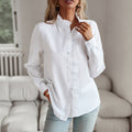 Women’s Striped Ruffle Button-Up Blouse – Long Sleeve