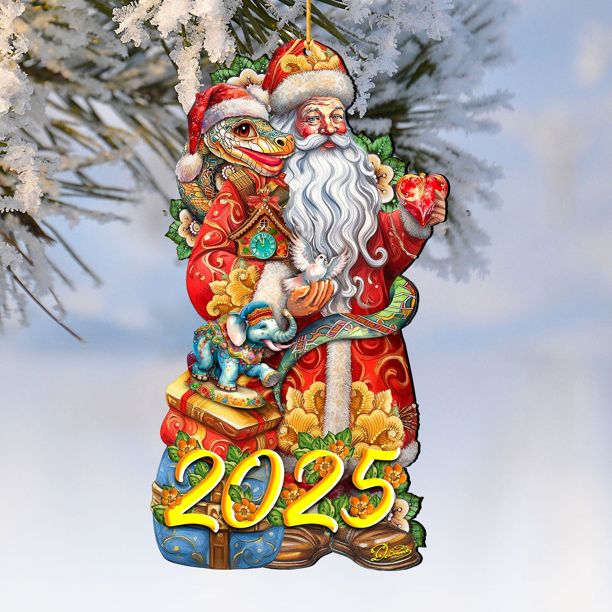 2025 Special Santa with Snake Dated Wooden Ornaments by G. Debrekht - Christmas Santa Snowman Decor - 8652754-25
