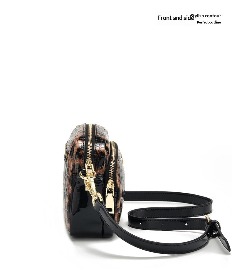 Black & Brown Leopard Print PU Leather Crossbody Bag – Lightweight Phone Bag | Free Size
