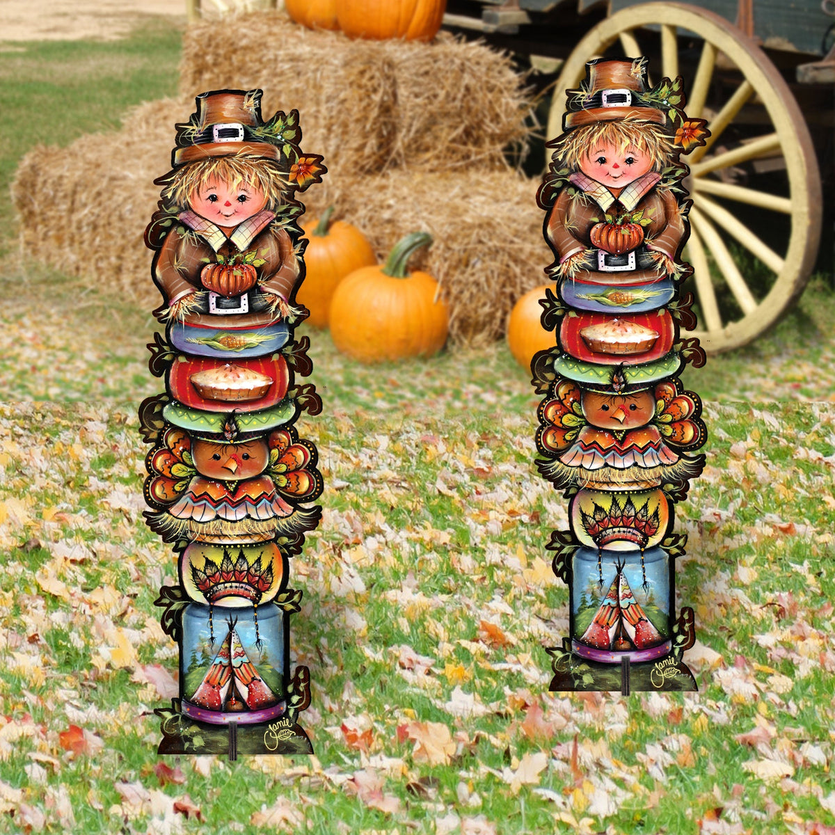 Turkey and Friends Set of 2 Walkway Greeters Outdoor by Jamie Mills-Price - Thanksgiving Halloween Decor - 8457805F-S2