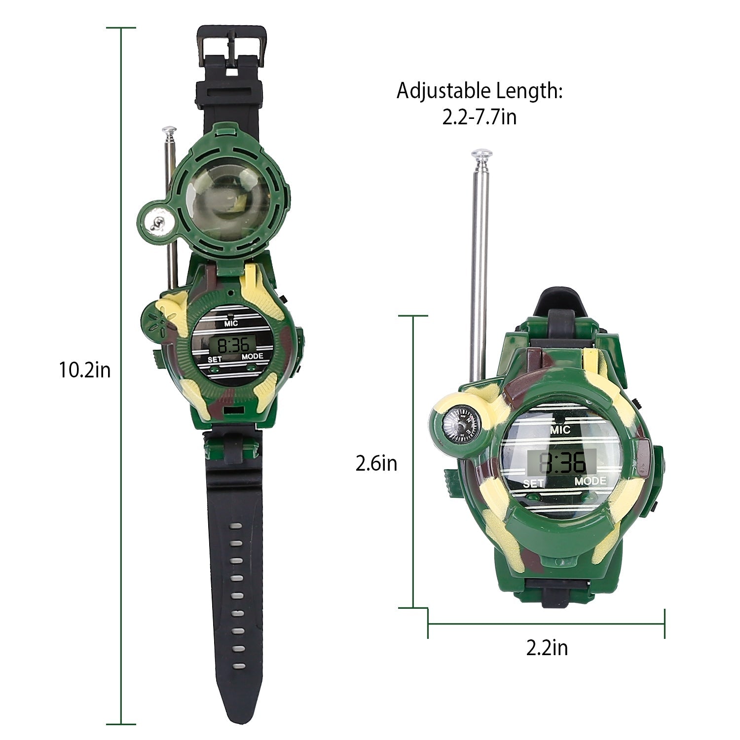2Pcs Walkie Talkies Watches Toy 7 in 1 Two-Way Interphone Kids Wrist Watch w/ Flashlight Christmas Gift for Boys Girls Age 6+