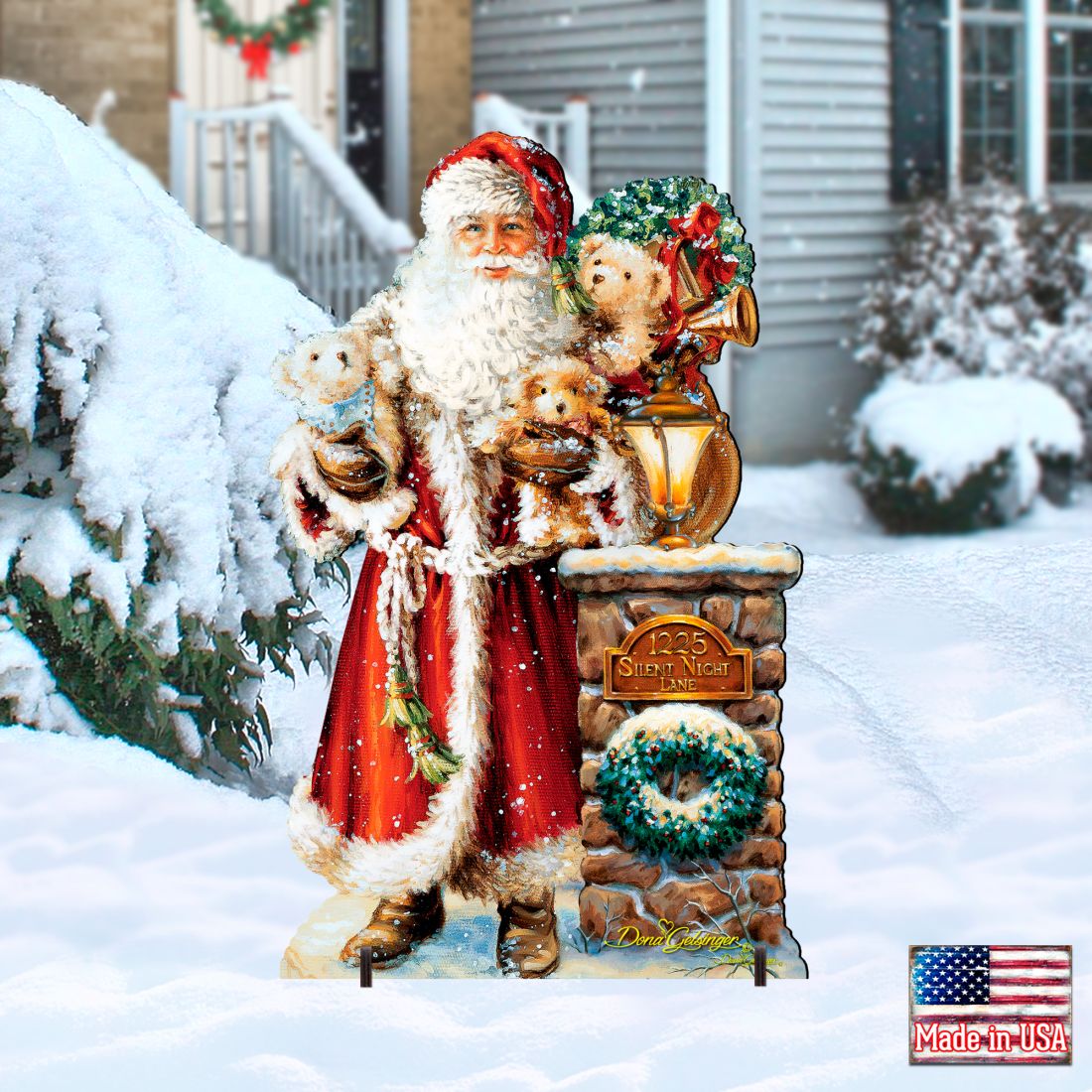 Silent Night Santa Christmas Outdoor Yard Sign by D. Gelsinger - Christmas Santa Snowman Decor - 8461013F-1315
