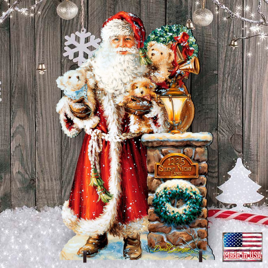 Silent Night Santa Christmas Outdoor Yard Sign by D. Gelsinger - Christmas Santa Snowman Decor - 8461013F-1315