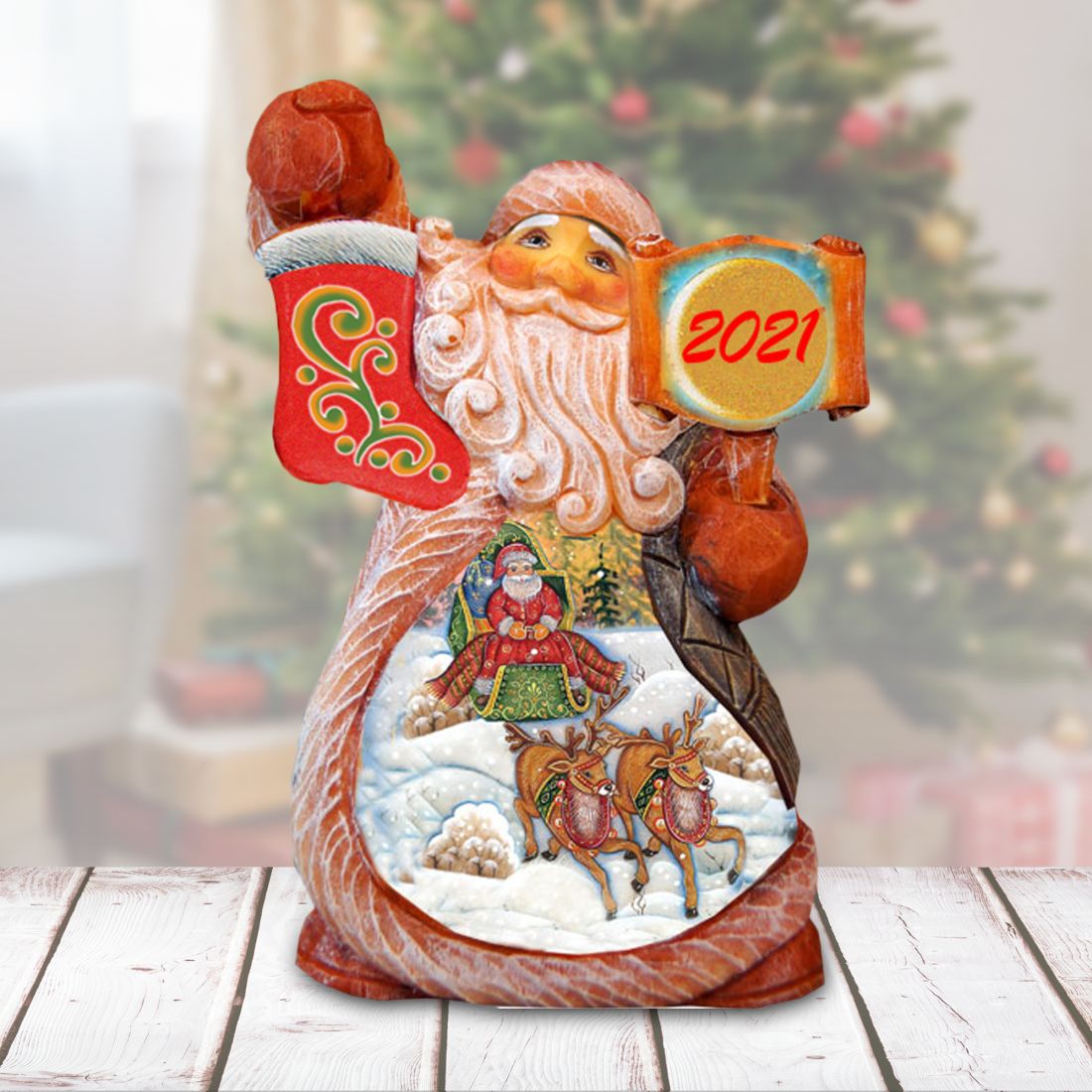 Village Sleigh Ride Tiny Tale Christmas Figurine by G. DeBrekht - Christmas Santa Snowman Decor - 561639