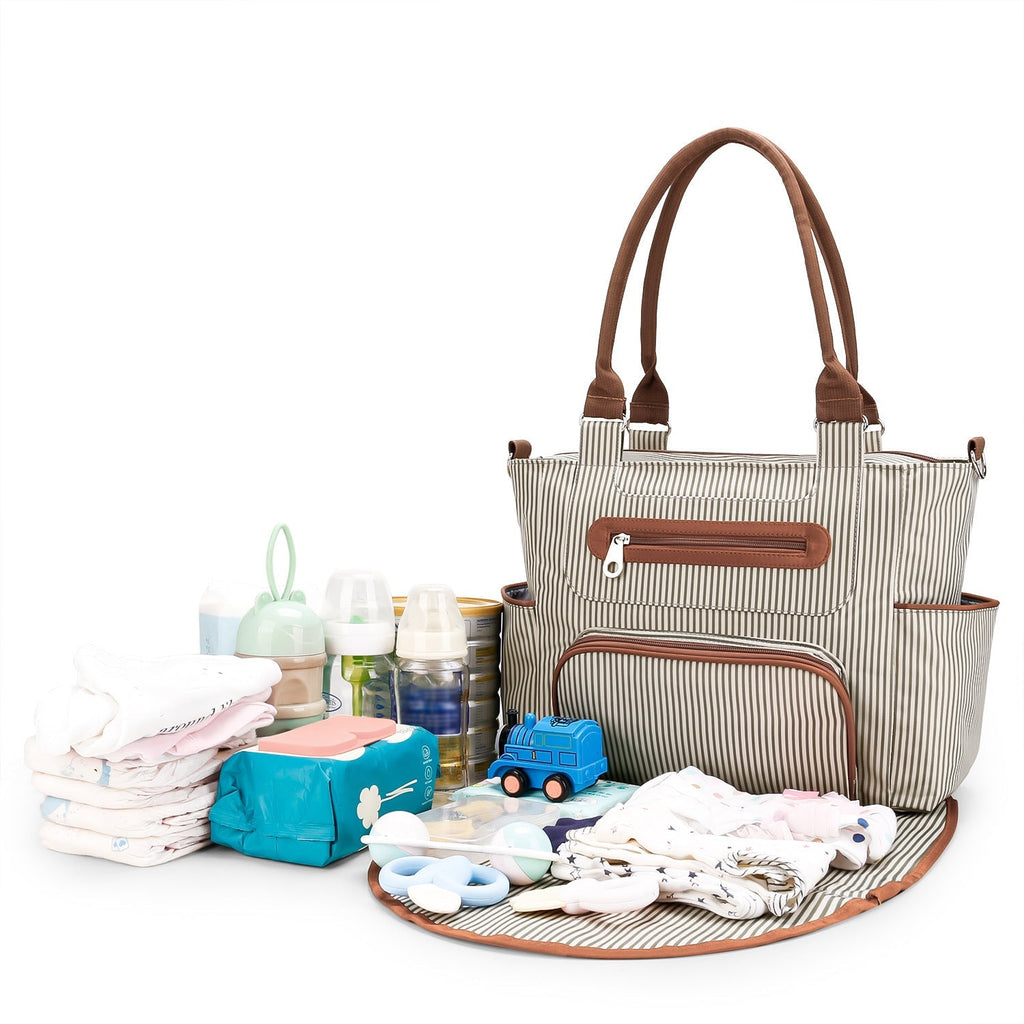 8Pcs Baby Nappy Diaper Bags Set for Mom Dad Mummy Handbags Multifunctional Diaper Changing Bags with Bottle Bag Mesh Bag Purse Diaper Pad 2 Burp Cloth