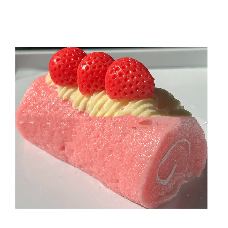 Swiss Roll Cake Squishy Squeeze Toy – Matcha, Strawberry & Chocolate