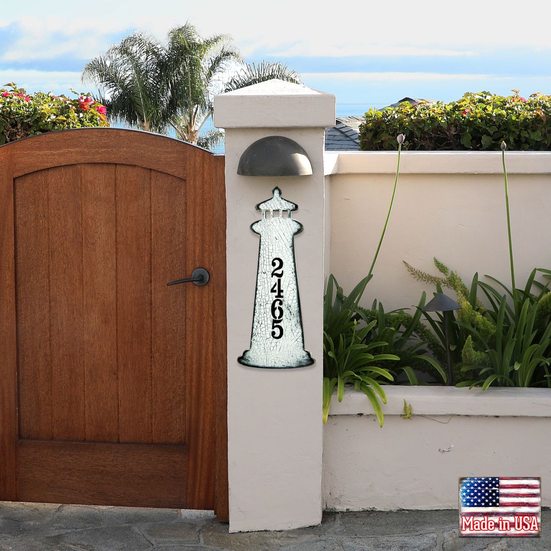Nautical Coastal Wooden Personalized House Number Sign by G. Debrekht - Coastal Sea-Life Decor - Handcrafted Wooden Handcrafted Wooden Address Sign - MA98526