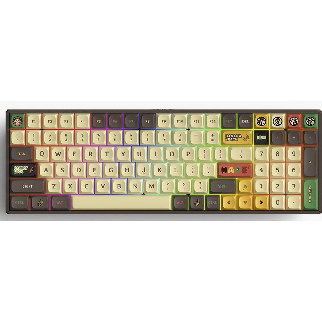 Iqunix f97 happy ape wireless mechanical keyboard (brown, us layout (qwerty), gateron brown, 96%, rgb leds, hot-swappable, pbt, 2.4ghz | bluetooth 5.1 | usb-c)