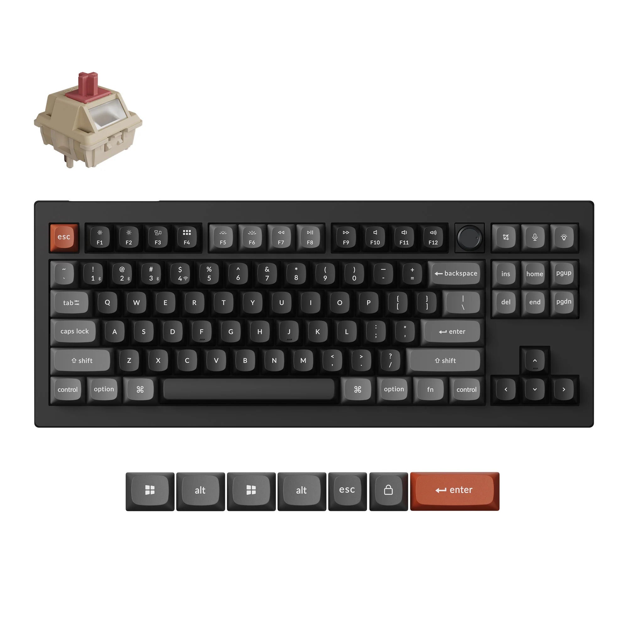 Keychron v3 ultra 8k wireless custom mechanical keyboard (black, US layout (QWERTY), silk POM red, 80% (TKL), RGB, hot-swappable, 2.4 GHz | Bluetooth 5.3 | USB-C)