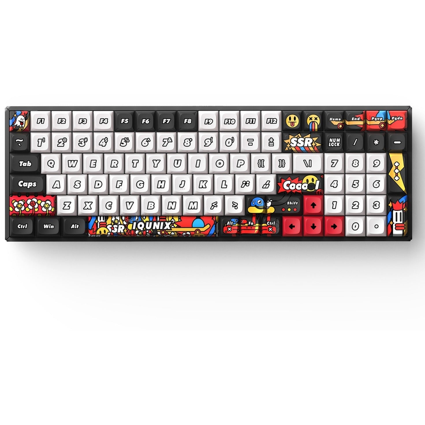 Iqunix f97 graffiti diary wireless mechanical keyboard (black, us layout (qwerty), ttc gold pink, 96%, rgb leds, hot-swappable, pbt, 2.4ghz | bluetooth 5.1 | usb-c)