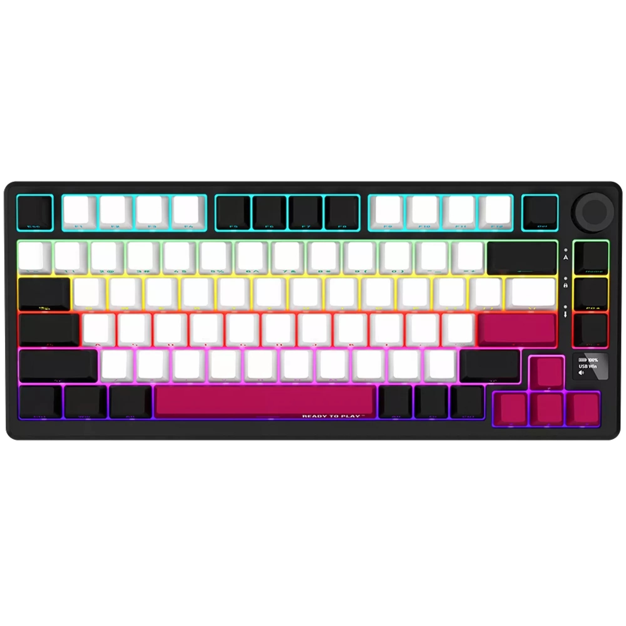 Lorgar kbp7075w, gaming keyboard (black, US layout, Logar Toxic Purple, 75%, RGB, hot-swappable, PBT double-shot, Bluetooth 2.4ghz USB)