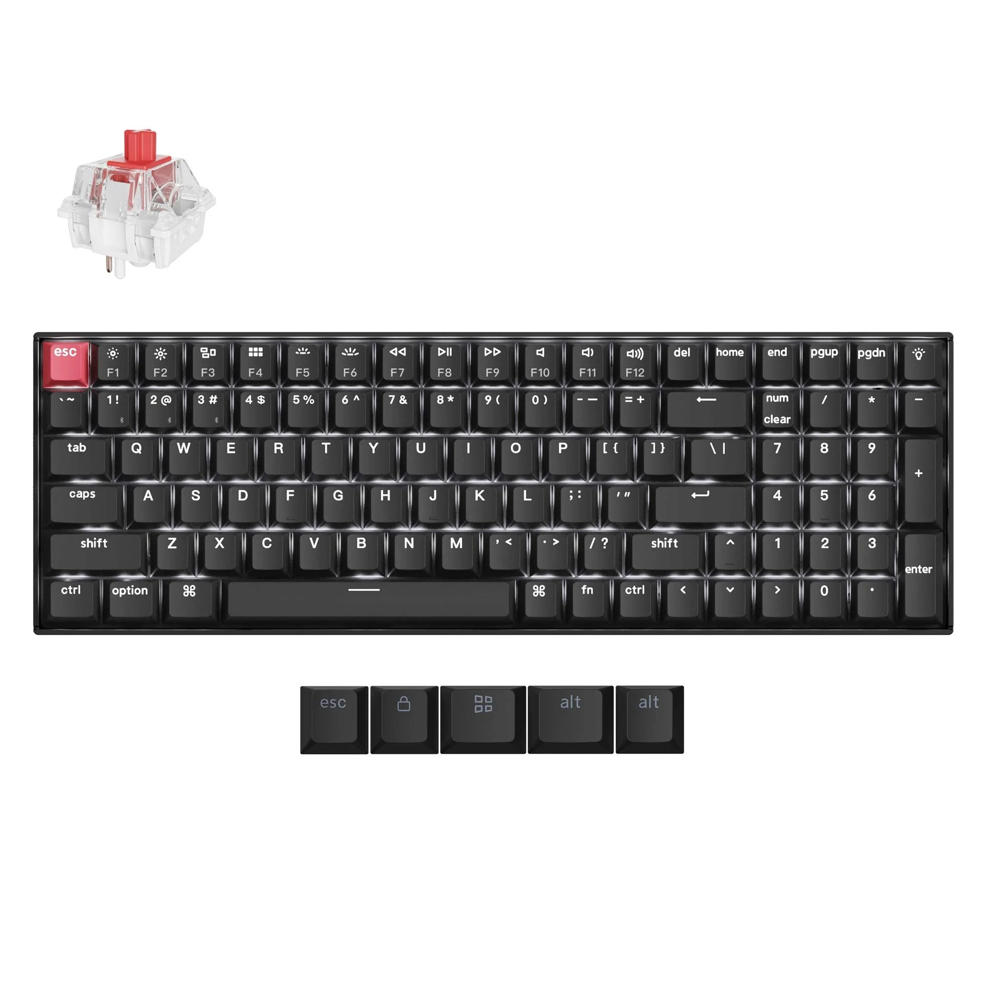 Keychron k4x-a1 mechanical keyboard (black, us layout (qwerty), super red, 96%, white leds, cherry double-shot pbt keycaps, bluetooth | usb-c)