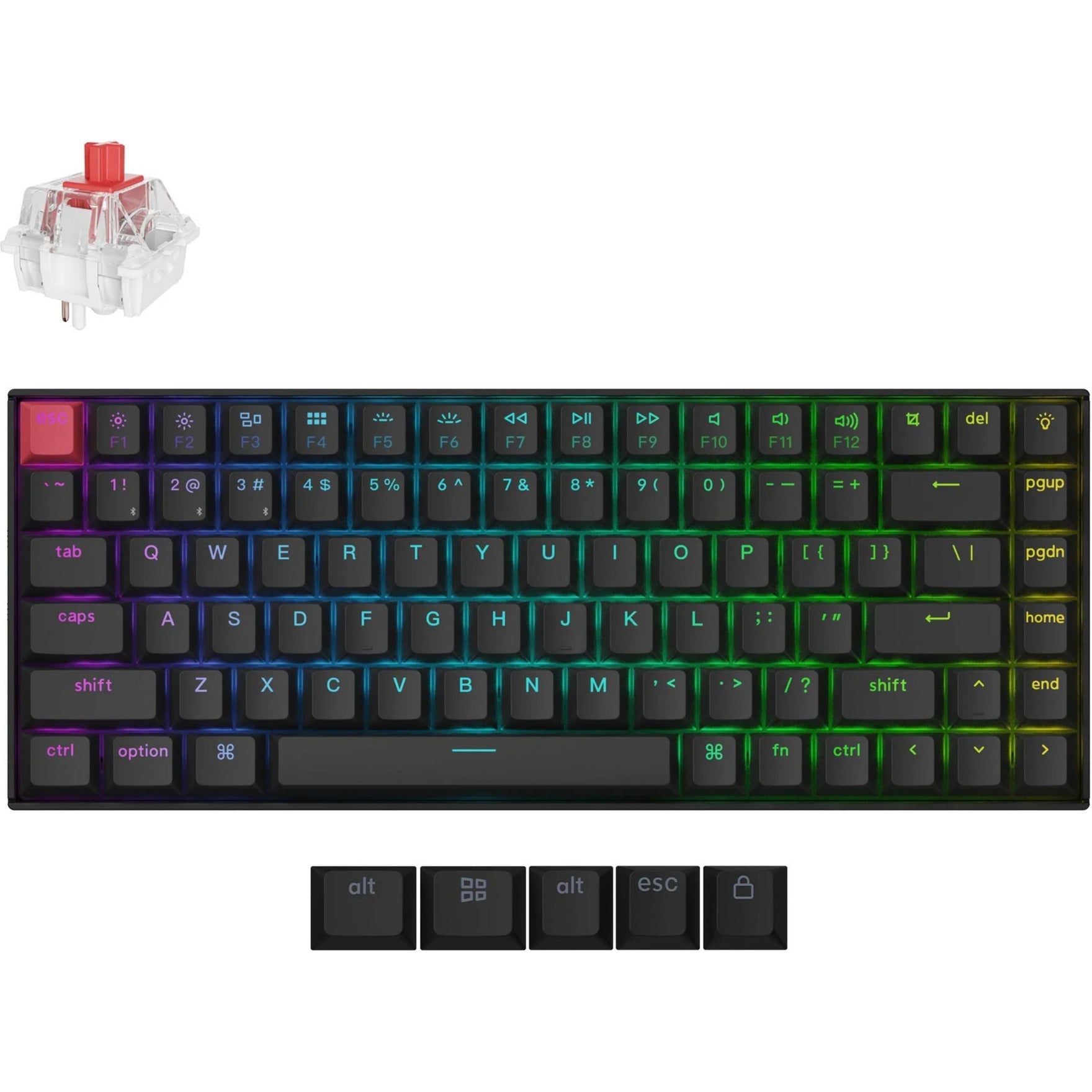 Keychron K2 QMK-H1 RGB mechanical keyboard (black, US layout (QWERTY), super red, 75%, RGB LEDs, cherry double-shot PBT, hot swap, Bluetooth 5.2 | USB-C)