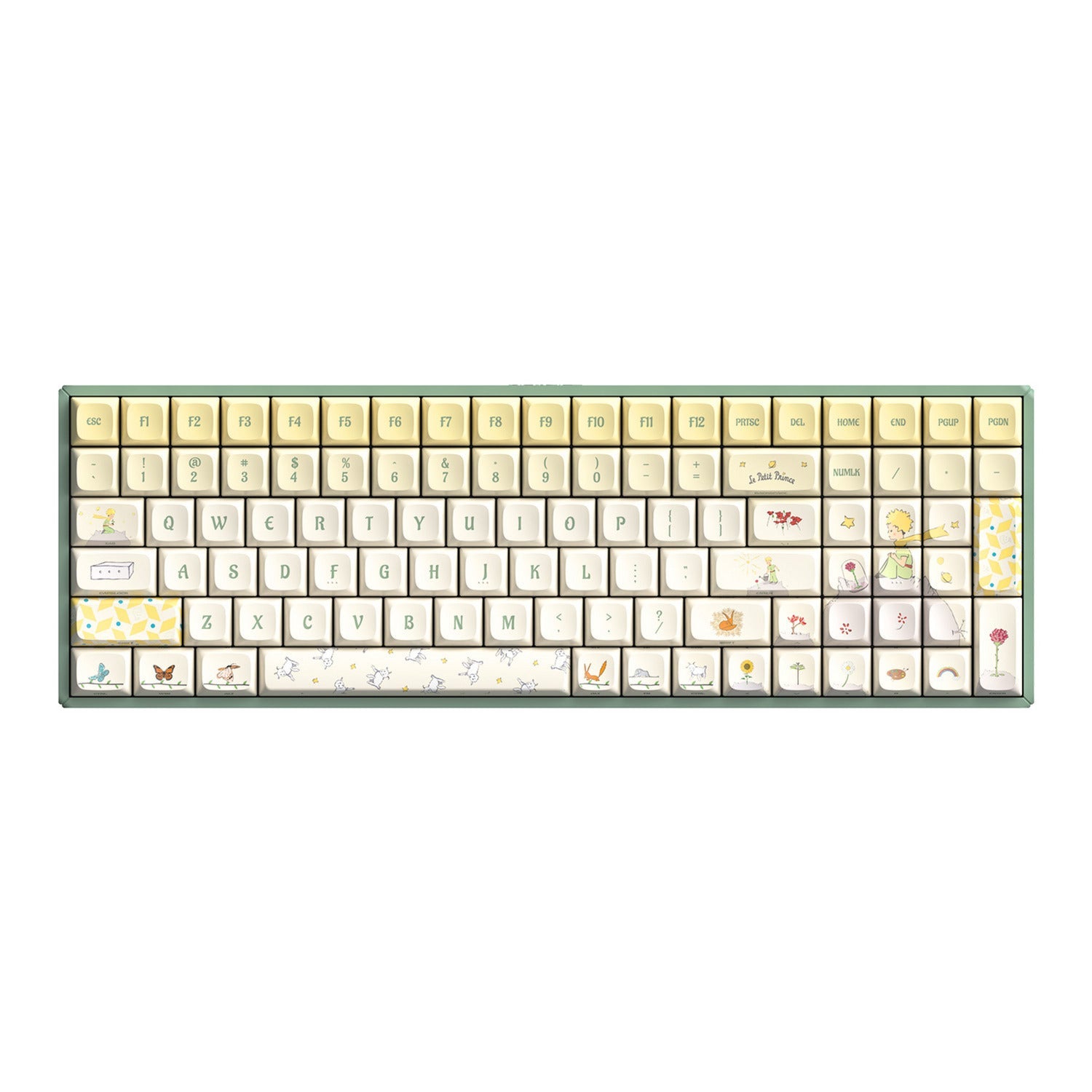Iqunix f97 floral date rgb mechanical gaming keyboard (green, us layout (qwerty), iqunix little prince, 96%, rgb leds, hot-swappable, pbt, 2.4ghz | bluetooth 5.1 | usb-c)