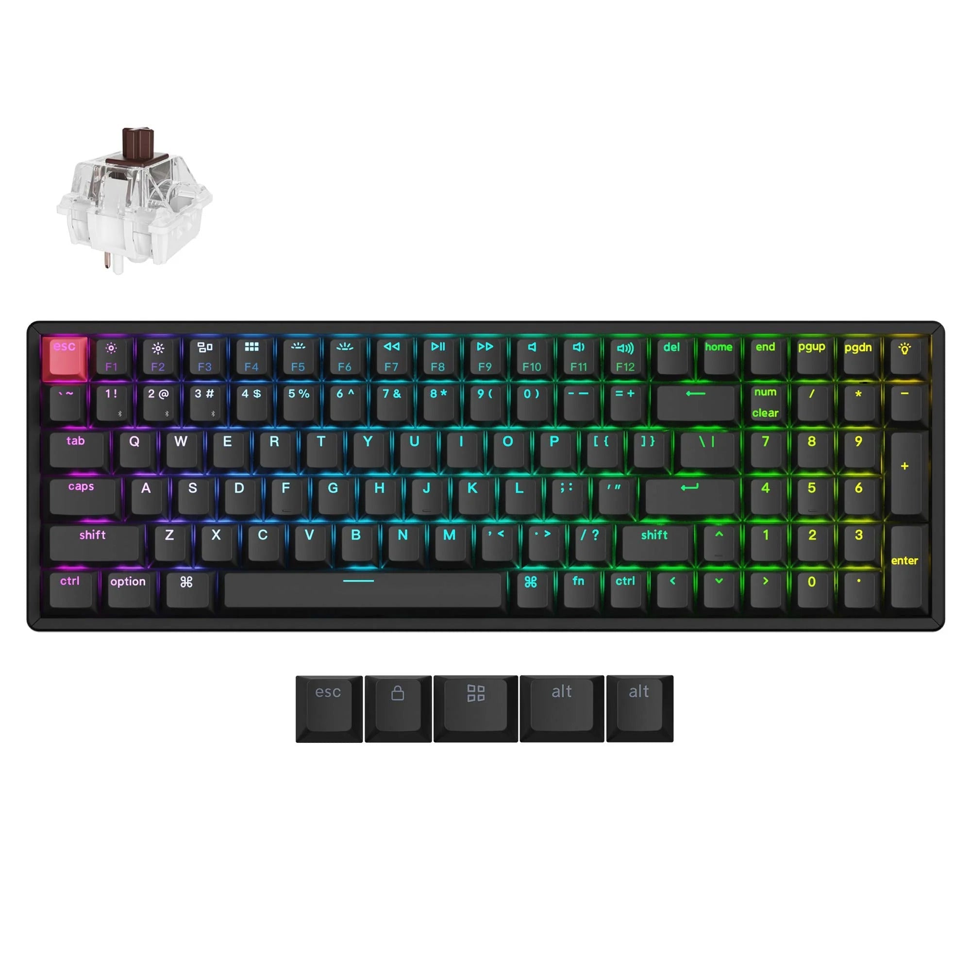 Keychron k4x-c3 rgb mechanical keyboard (black, us layout (qwerty), super brown, 96%, rgb, cherry double-shot pbt keycaps, bluetooth | usb-c)