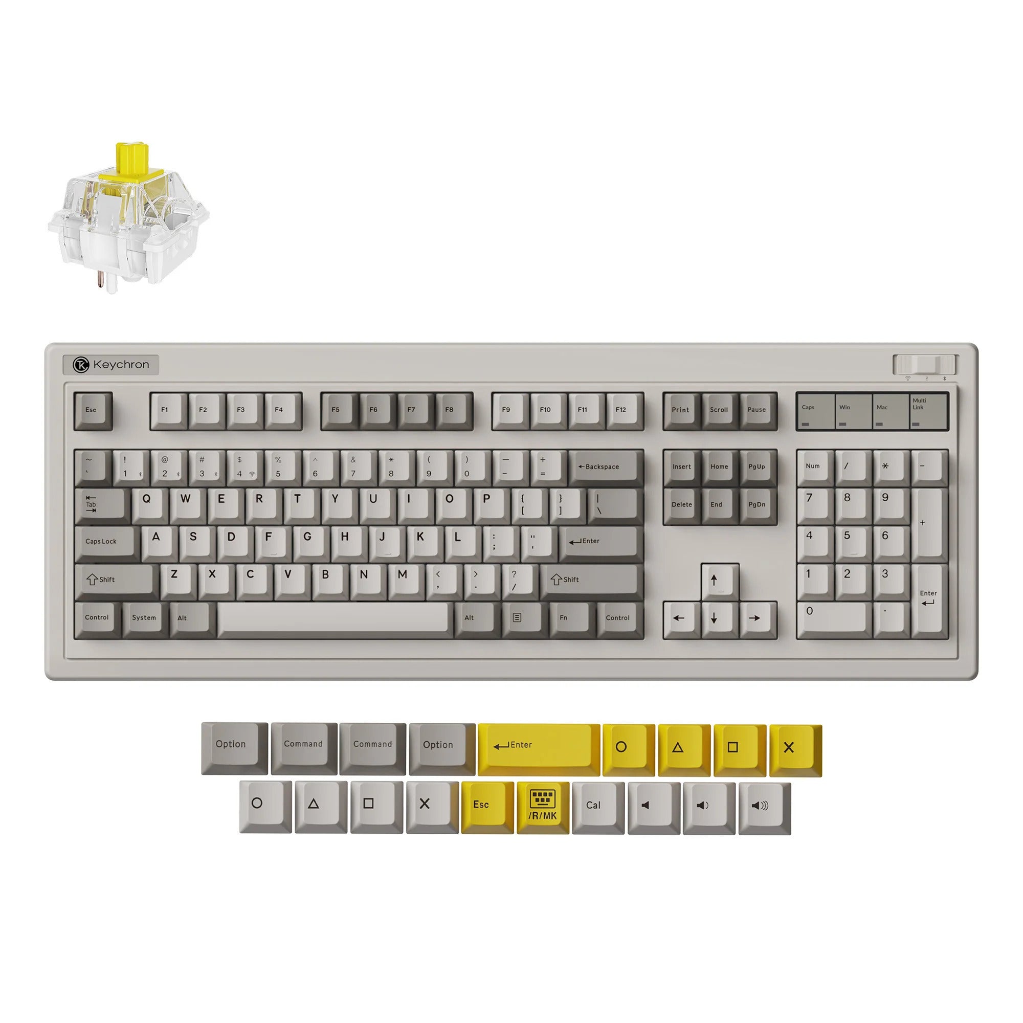 Keychron R6-M4 QMK Wireless Mechanical Keyboard (Grey, US Layout (QWERTY), Super Banana, 100%, RGB, Cherry PBT, Hot-Swap, 2.4 GHz Bluetooth 5.3 USB-C)
