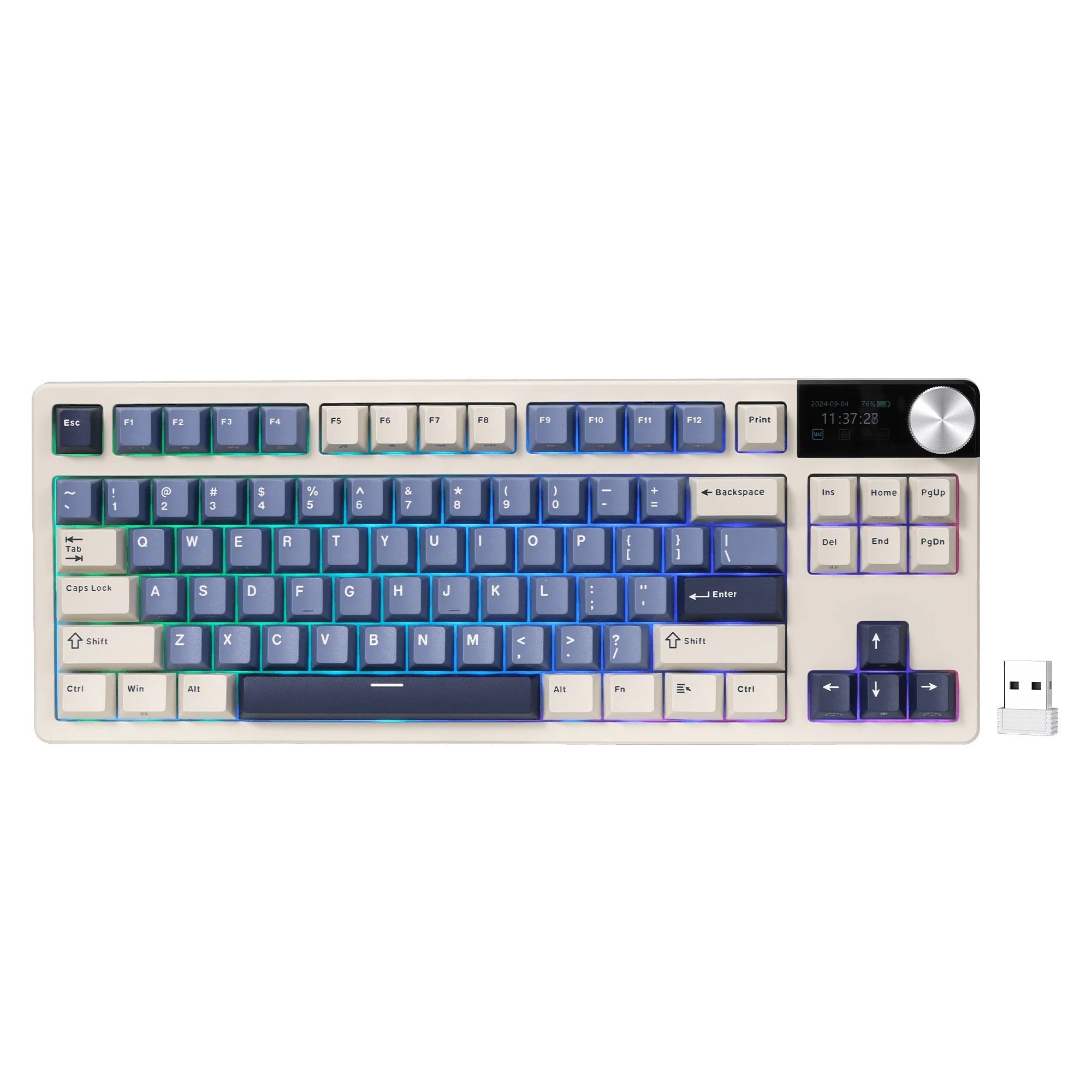 Royal Kludge S85 TKL Wireless Gaming Keyboard (US Layout, Horizon Blue, Beige Switch, 80%, RGB, Hot Swap, 2.4 GHz USB-C Bluetooth)