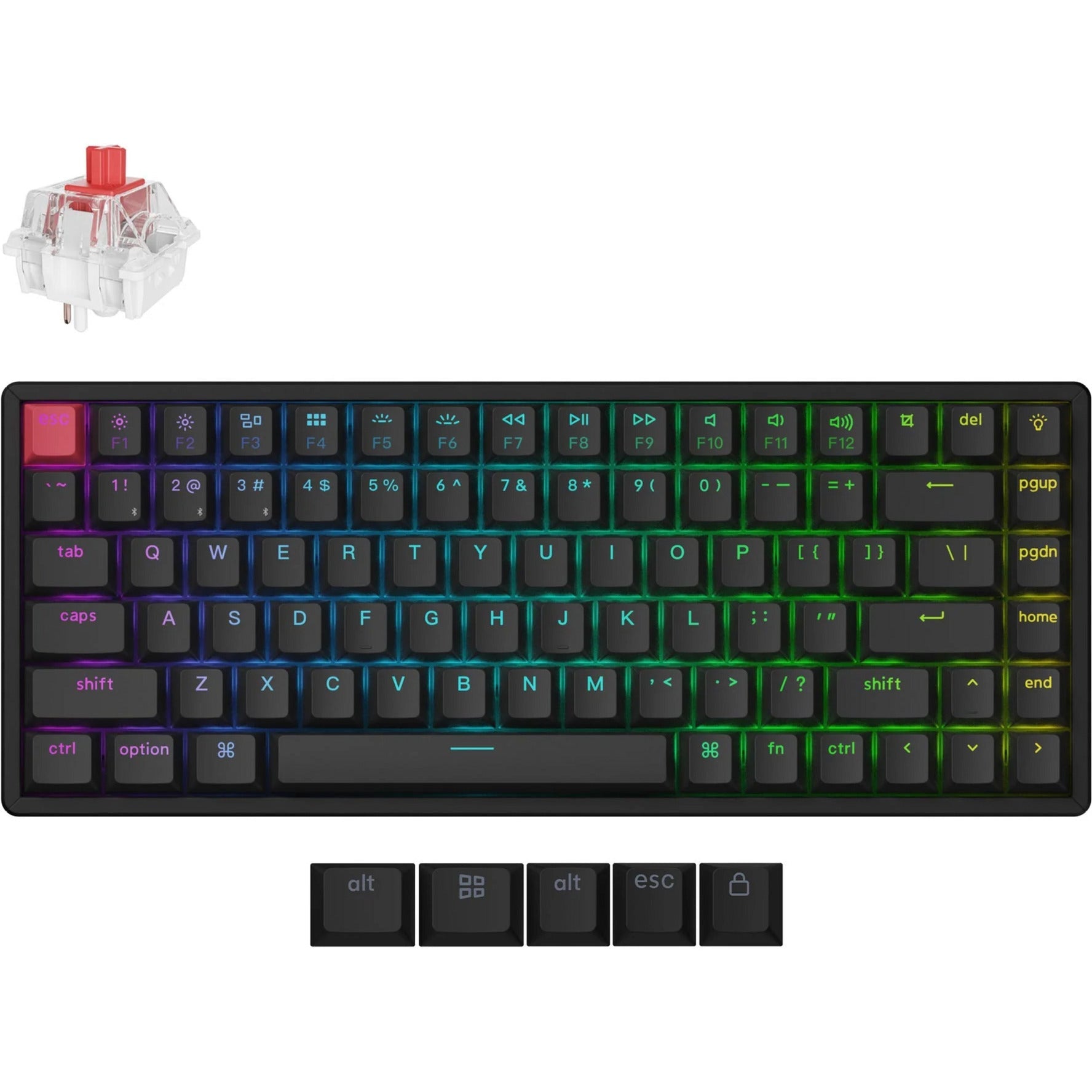 Keychron k2 qmk-j1 rgb mechanical keyboard (black, us layout (qwerty), super red, 75%, rgb leds, cherry double-shot pbt, hot swap, bluetooth 5.2 | usb-c)