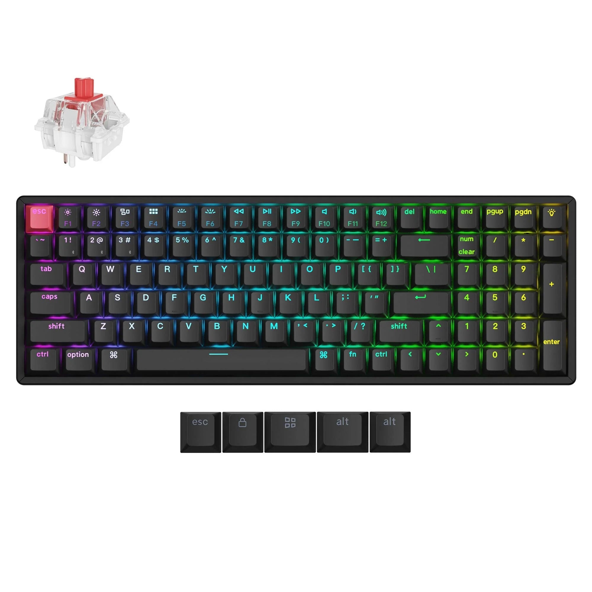 Keychron k4x-j1 rgb mechanical keyboard (black, us layout (qwerty), super red, 96%, rgb, cherry double-shot pbt keycaps, hot swap, bluetooth | usb-c)