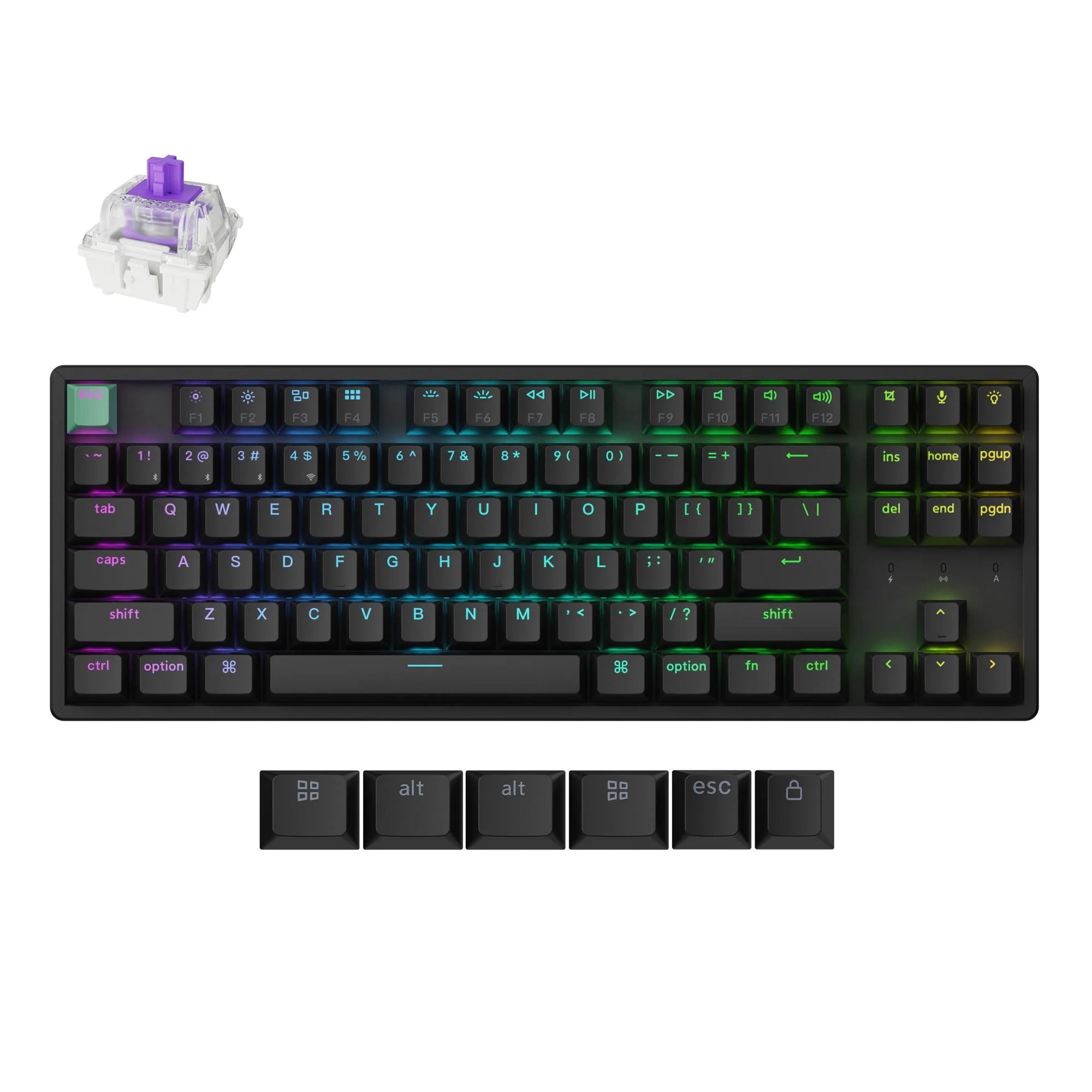 Keychron k8 he-j1 rgb mechanical keyboard (black, us layout (qwerty), gateron double-rail magnetic nebula, 80% (tkl), rgb leds, cherry double-shot pbt, hot swap, usb-c | 2.4 ghz | bluetooth 5.1)