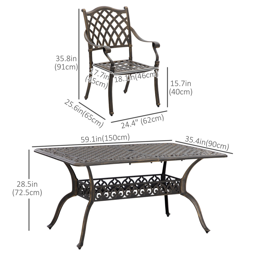 7-Piece Cast Aluminum Dining Set with Cushioned Chairs