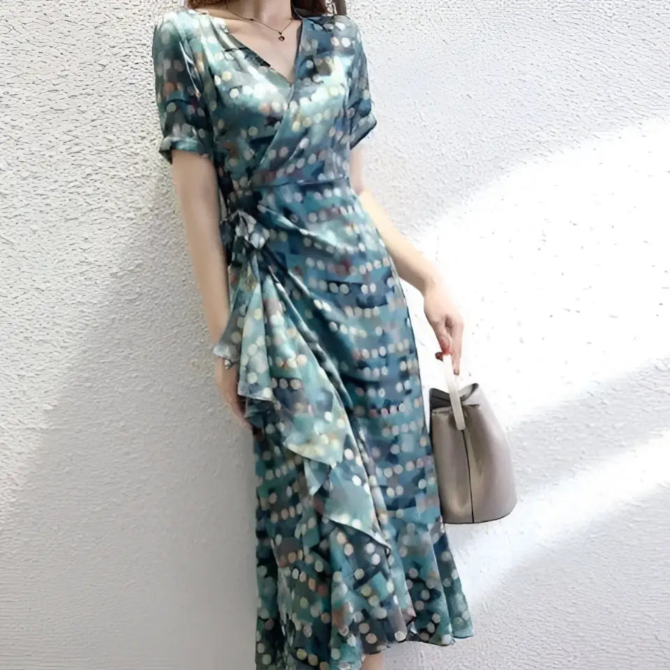 French Floral Slim Polka Dot Wrap Dress